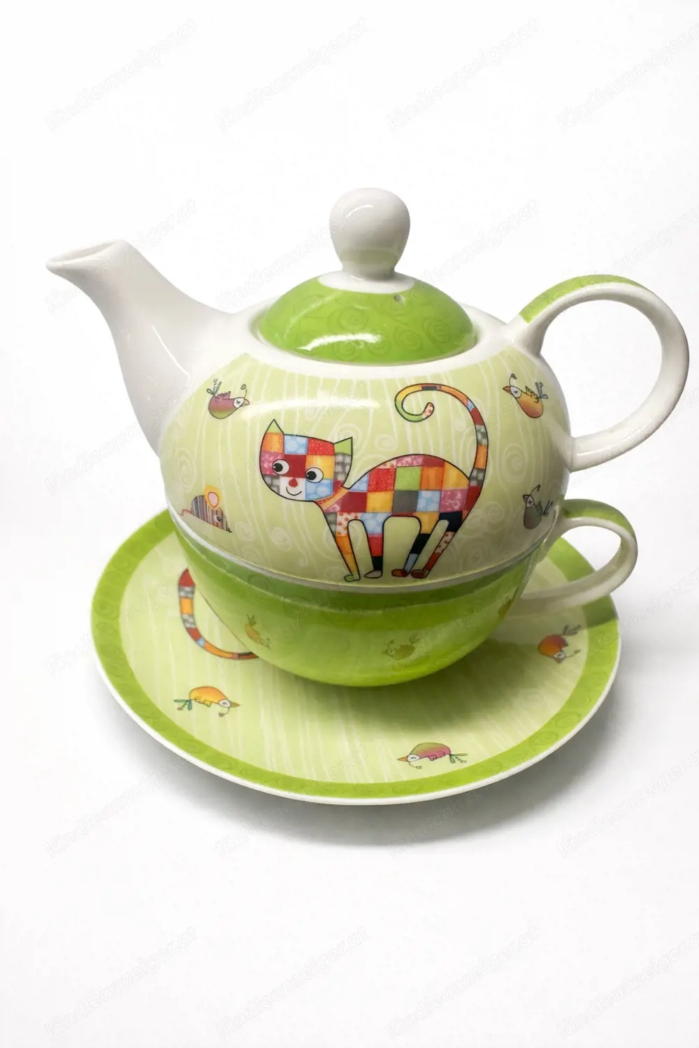 Geschenkidee: "Tea for One" Set - GILDE - Katzenmotiv - 3-teilig
