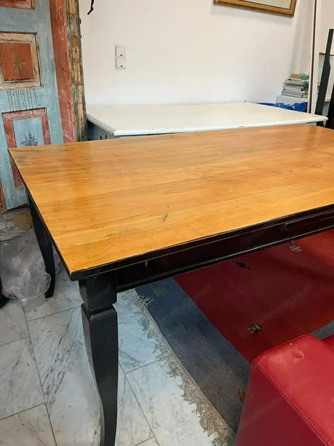 Esstisch Holz - schwarz und kiefer holz mit 2 Verlängerungsteilen