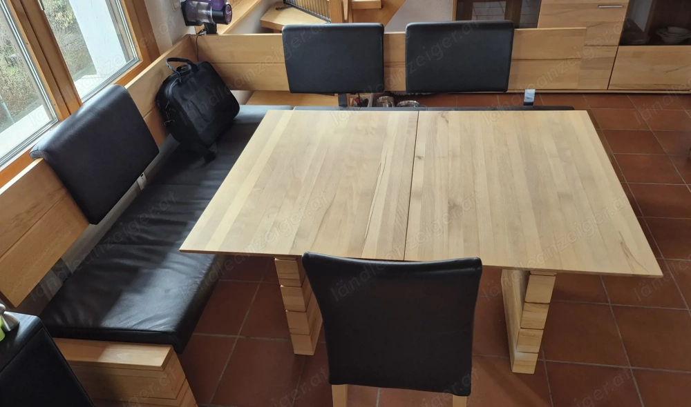 Hochwertige massivholz-Essecke (Buche) mit ausziehbarem Tisch und 3 Sesseln