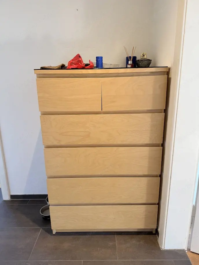 IKEA MALM Kommode (6 Schubladen) in Birke inkl. Glasplatte