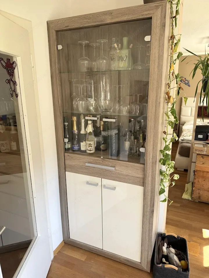 Moderne Vitrine   Highboard   Eiche-Optik & Weiß   Viel Stauraum