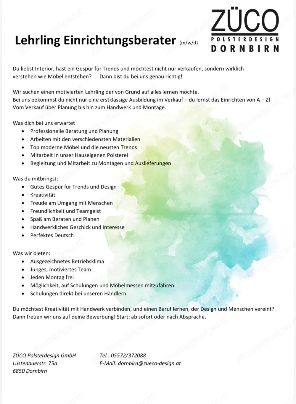 Lehrling Einrichtungsberater
