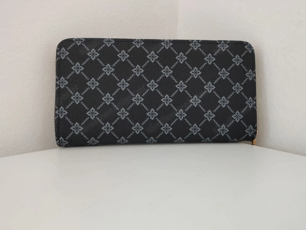 Damen Geldbörse Schwarz mit Muster   Großes Portemonnaie mit Reißverschluss