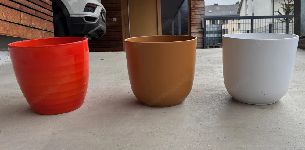 3 moderne Blumentöpfe für den Innenbereich   rot, ocker & weiß   dekorativ & zeitlos