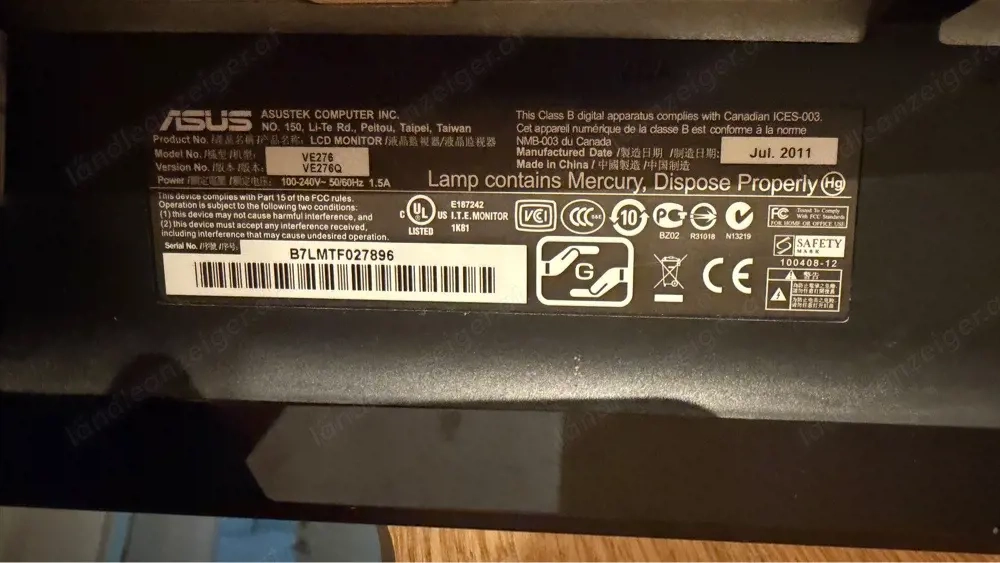 Asus VE276Q LCD Monitor 27"