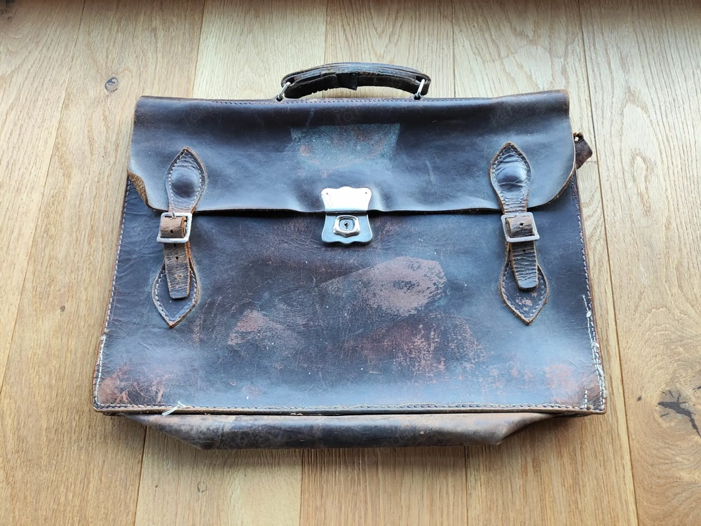 Vintage alte Schultasche aus Leder ca. 60er Jahre