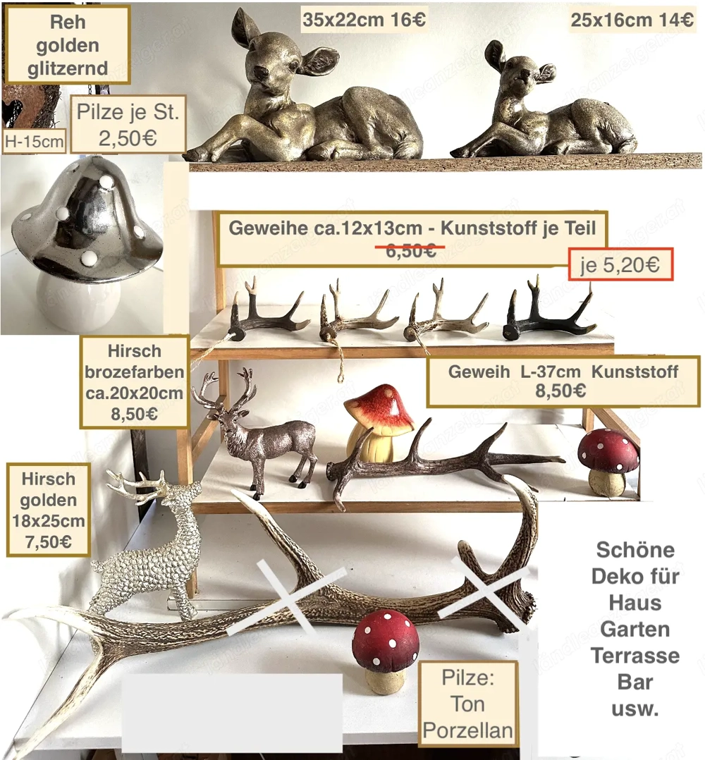 Gehörn Reh Kunststoff,  Hirsch Deko-Pilze ab 1,50