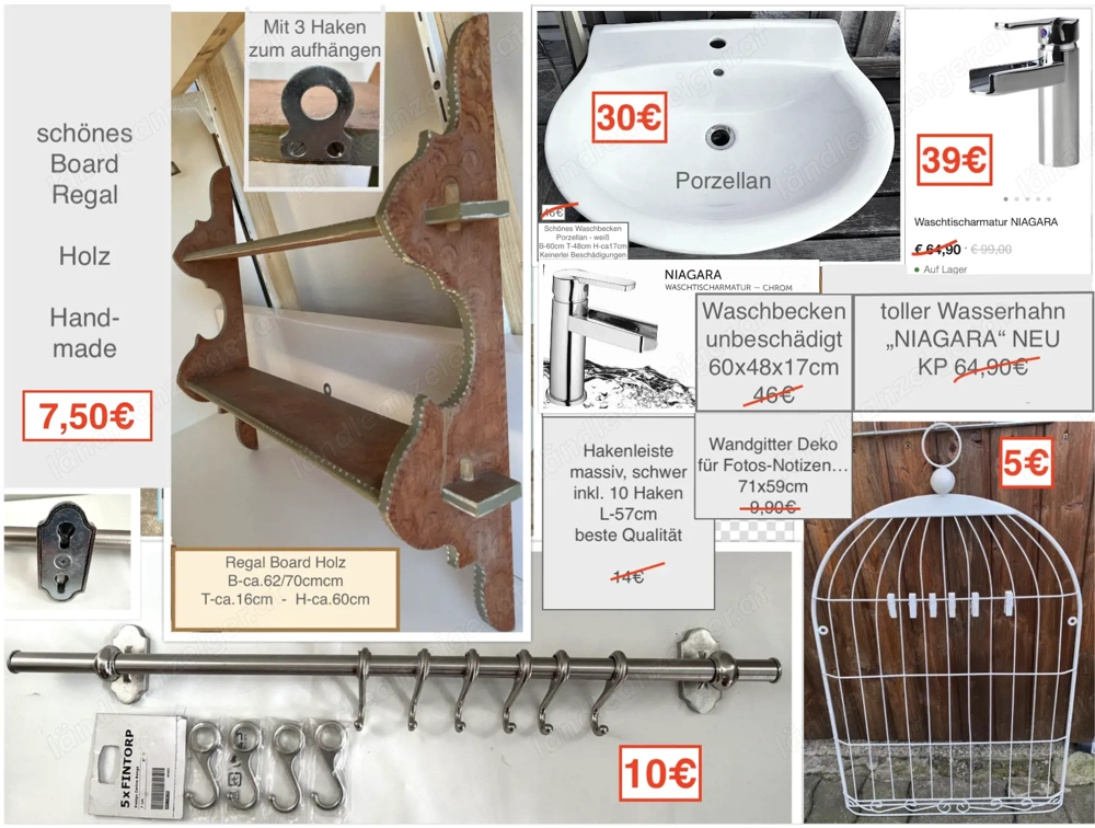 Waschbecken, Personenwaage Glas, Armatur Bad, Wandboard ab 5 Euro