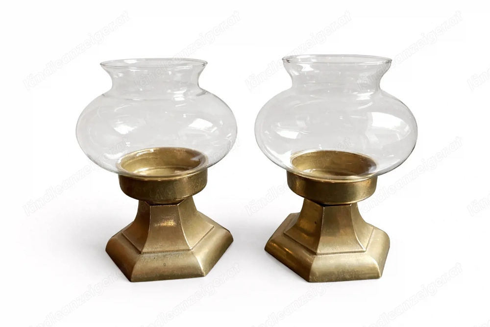 2 hochwertige GILDE Windlichter - Messing & Glas - Landhausstil - edel & zeitlos - Set