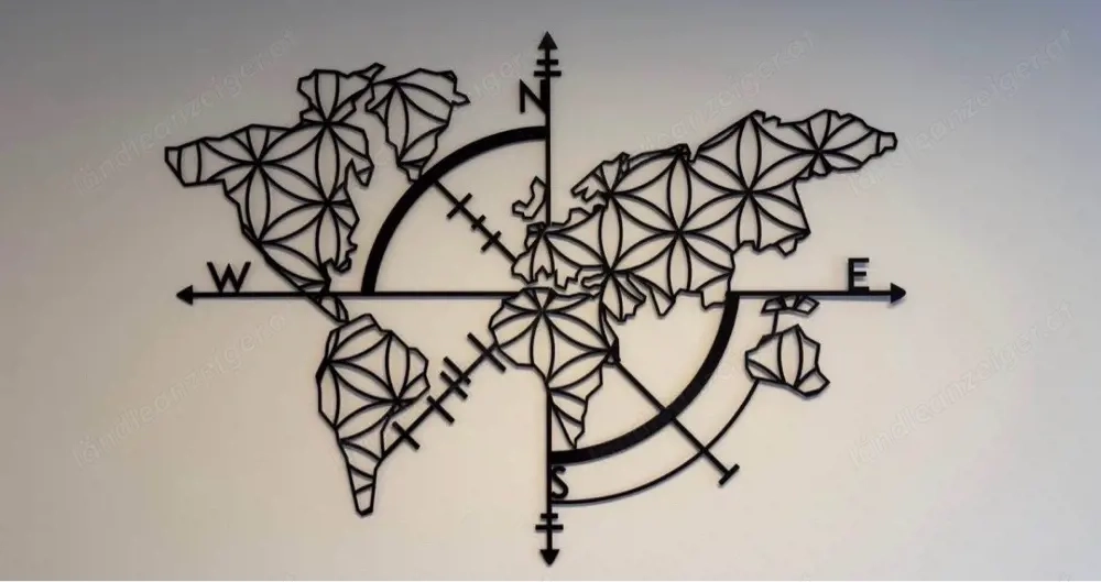 Metall Weltkarte Wanddeko   Schwarz (133   97 cm)