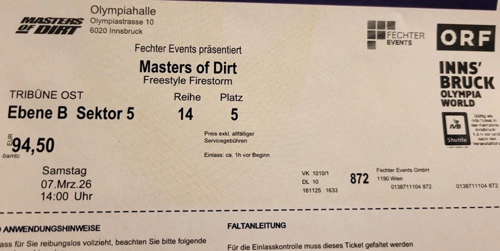 Masters of dirt Ticket in Innsbruck