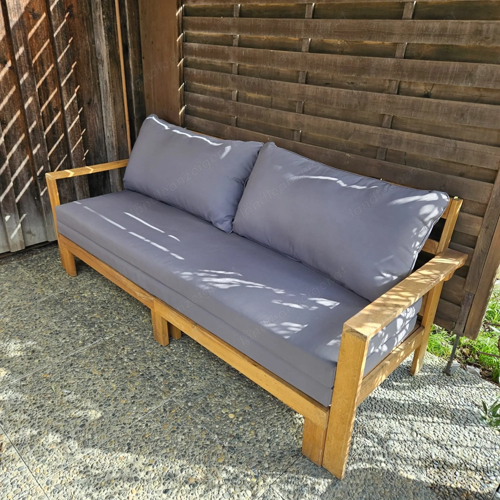 Gartensofa (Couch), Holz, mit Polsterbezug