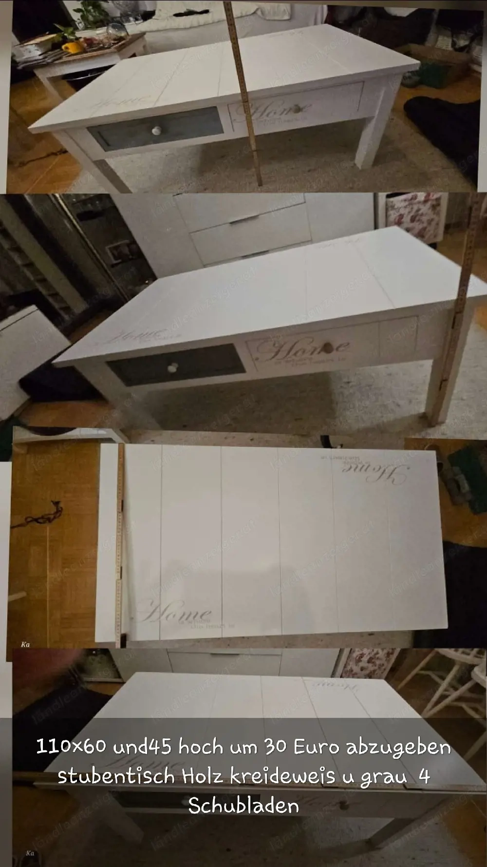 Stubentisch, Kreideweis und grau ,4 Schubladen 