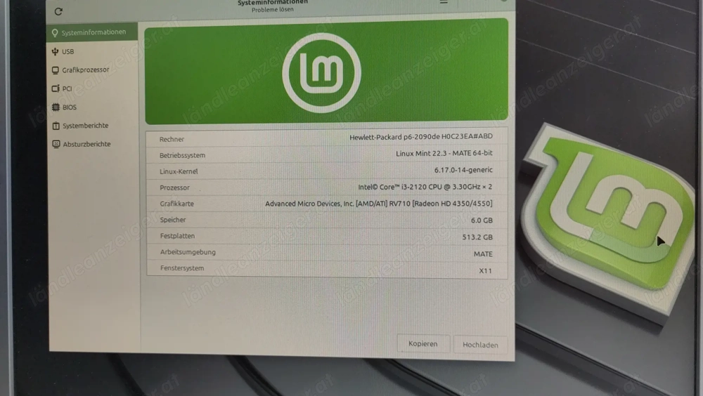 Desk-PC der Marke: HP Pavilion i3, 2x 3,3 GHz, 6 GB Ram, 64-bit, SSD: 512 GB