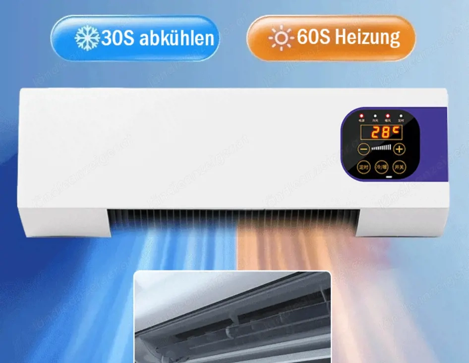 Wandklimagerät   Heizgerät   Kühlt in 30s, heizt in 60s   Wie neu