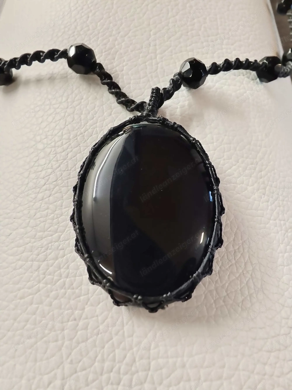 Halskette mit schwarzen Onyx-Anhänger makramee Fassung Onyx Stein Schmuck
