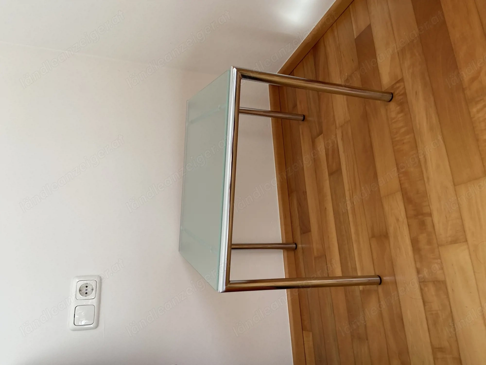 Nachtkästchen 2 Stück, Chromstahl, Satinierte Glasplatte abnehmbar 