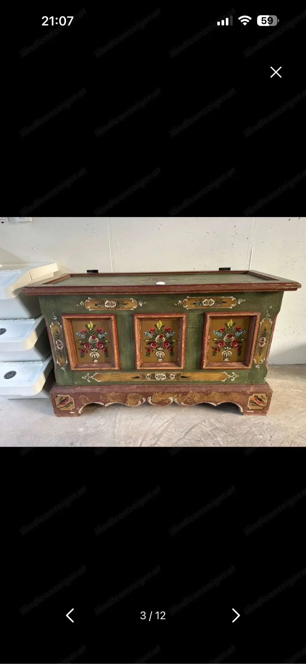 Antike Voglauer Bauerntruhe - handbemalt, Massivholz, Landhausstil