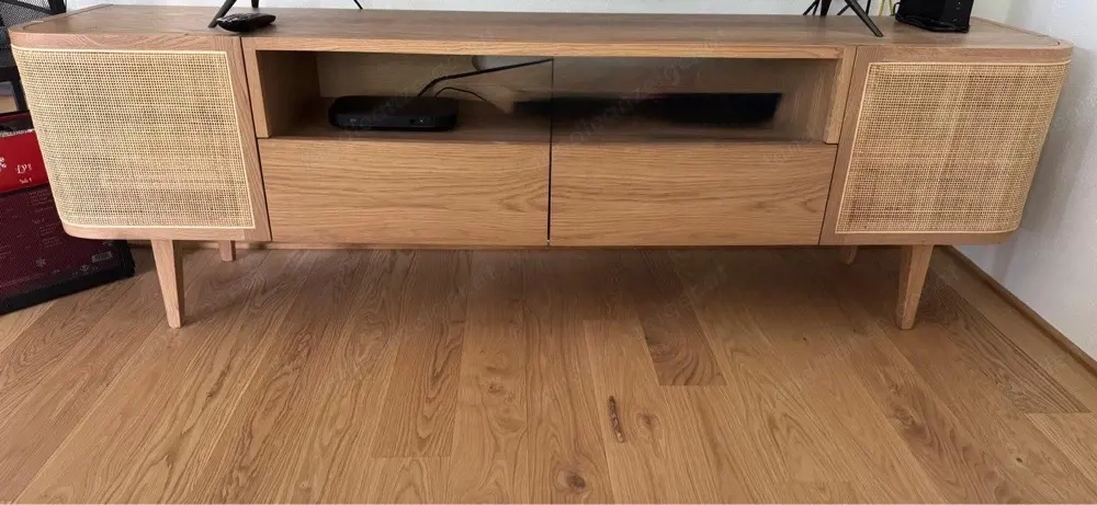TV Bank   Lowboard Eiche & Rattangeflecht