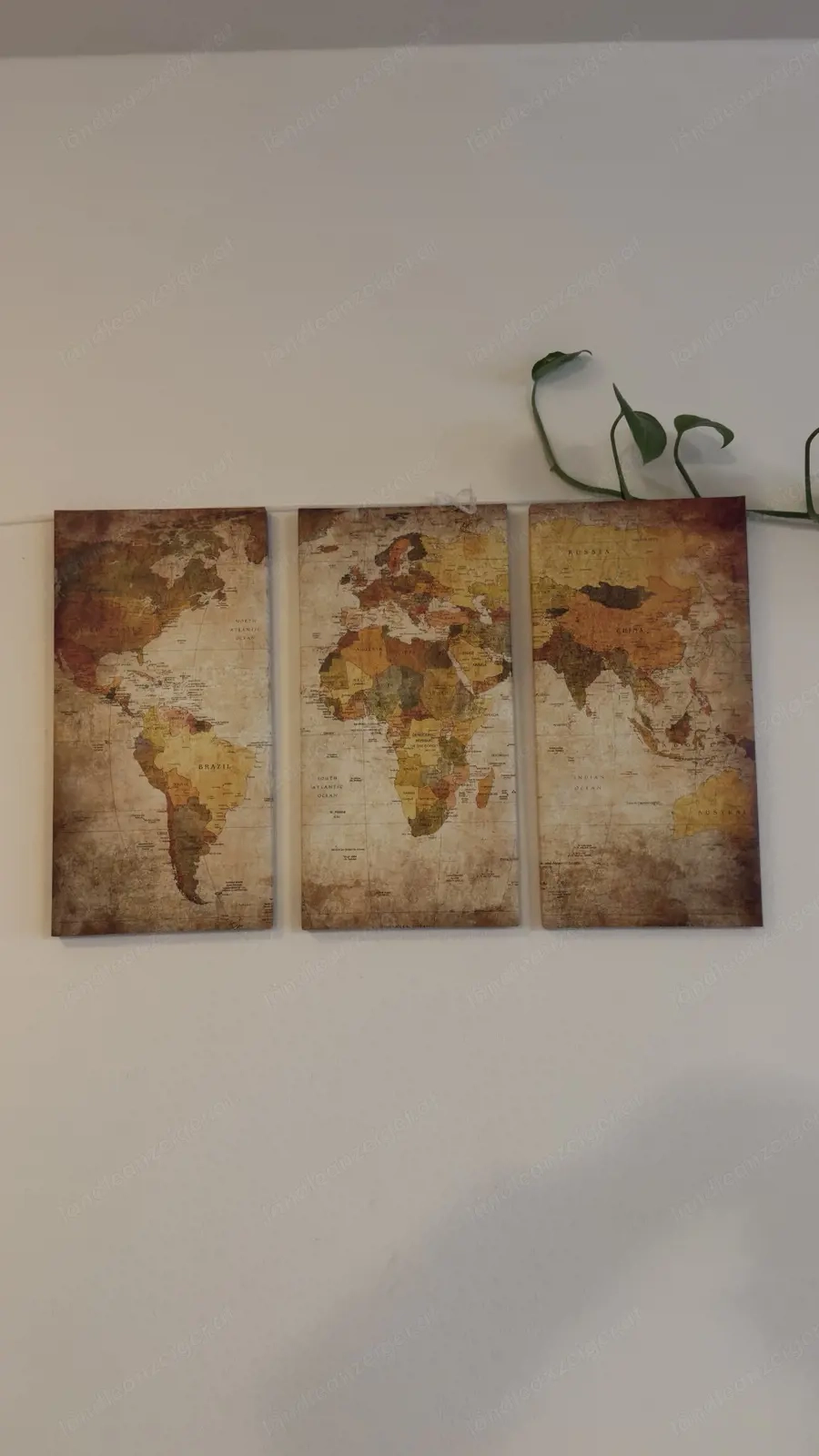 3-teiliges Weltkarten Wandbild   Vintage Stil   65   40 cm