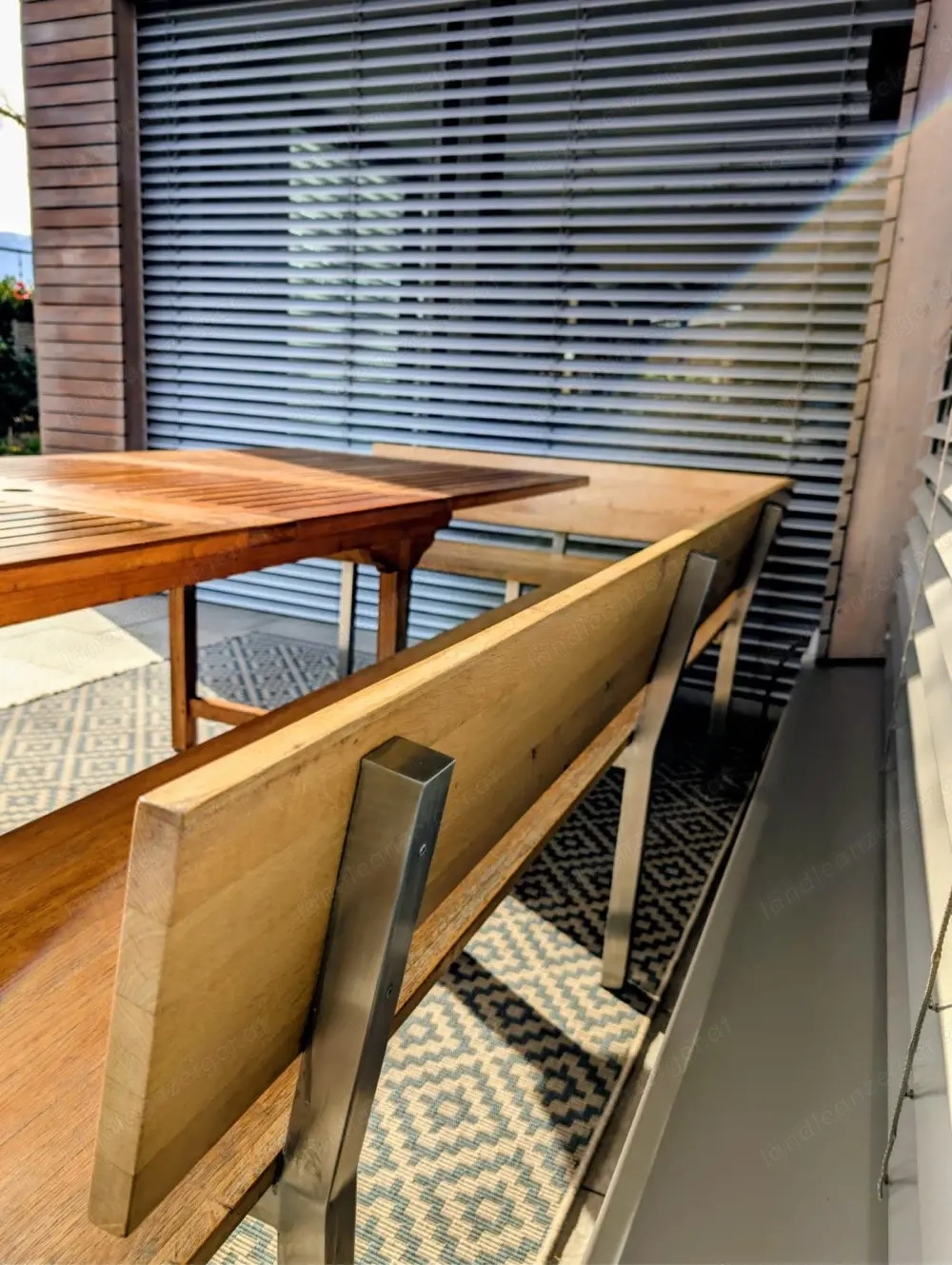 Gartenmöbel 10-12 Personen - Tisch ausziehbar 1m x 2-3m Teakholz mit Eckbank vom Tischler Vollholz