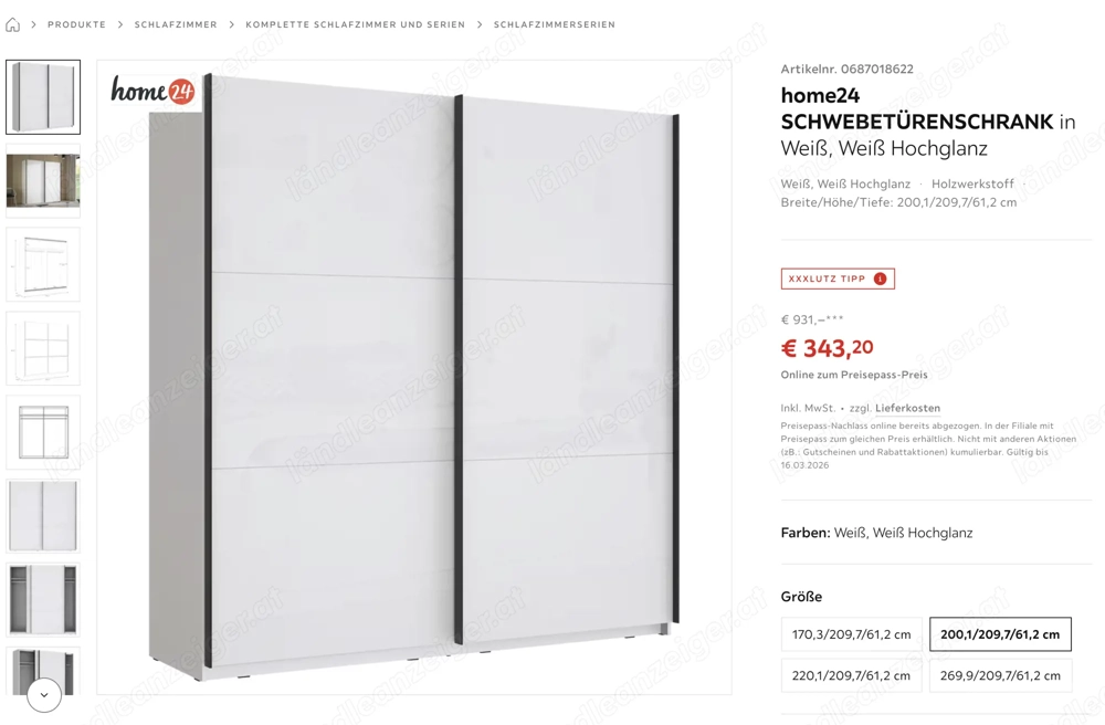 Schwebetürenschrank Weiß Hochglanz   sehr guter Zustand