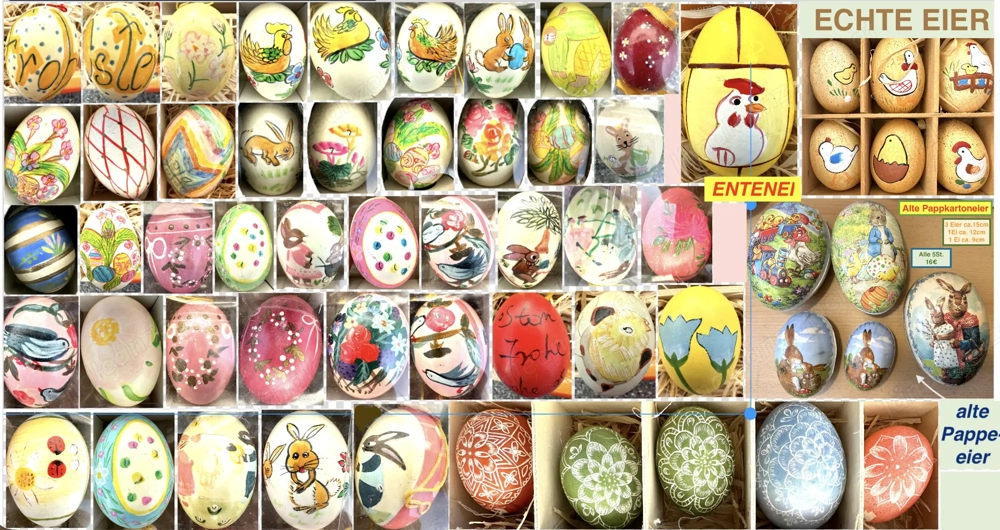 Ausgeblasene kunstvoll bemalte Eier