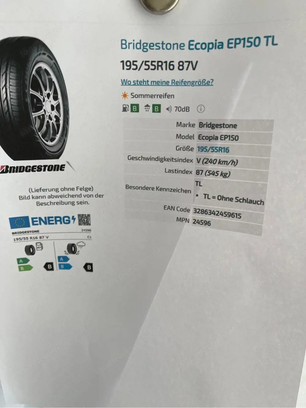 Bridgestone 195 55R16 87V