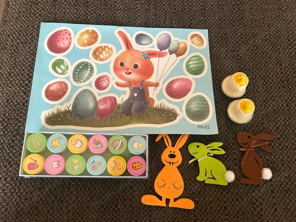 Osterset: Fensterbild, Stempel, Kerzen, Deko