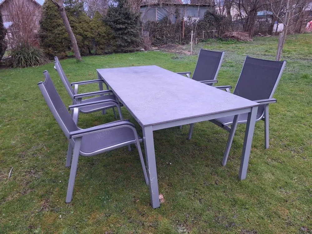 Hochwertige Kettler Gartengarnitur - Großer HPL-Tisch & 8 Stapelsessel (Silber Anthrazit)