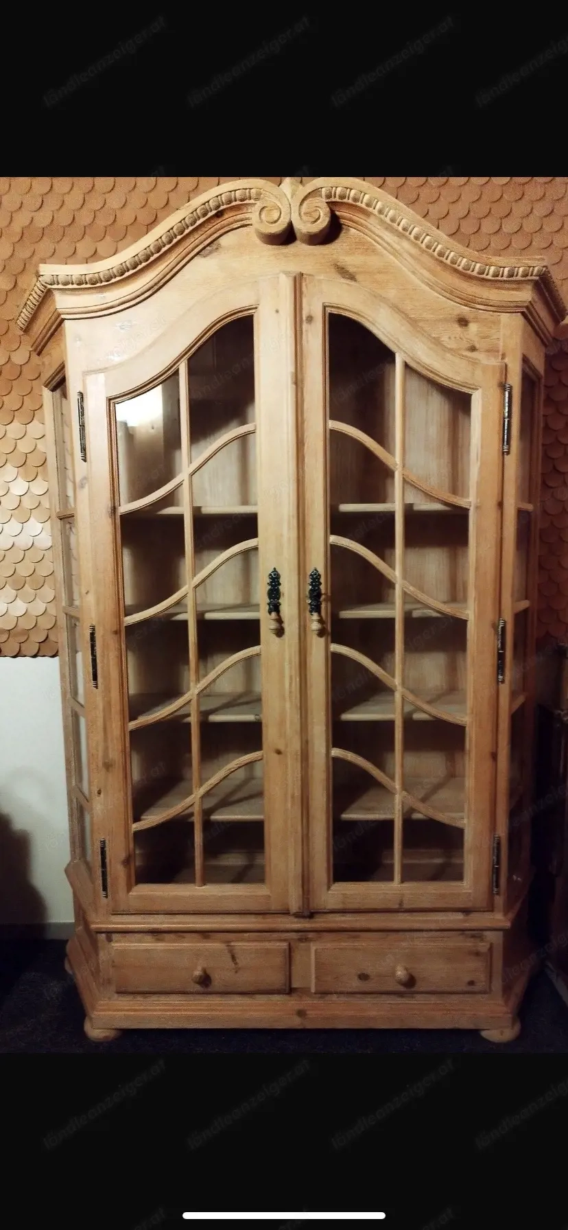 vitrinenschrank Vollholz Massiv Pinie