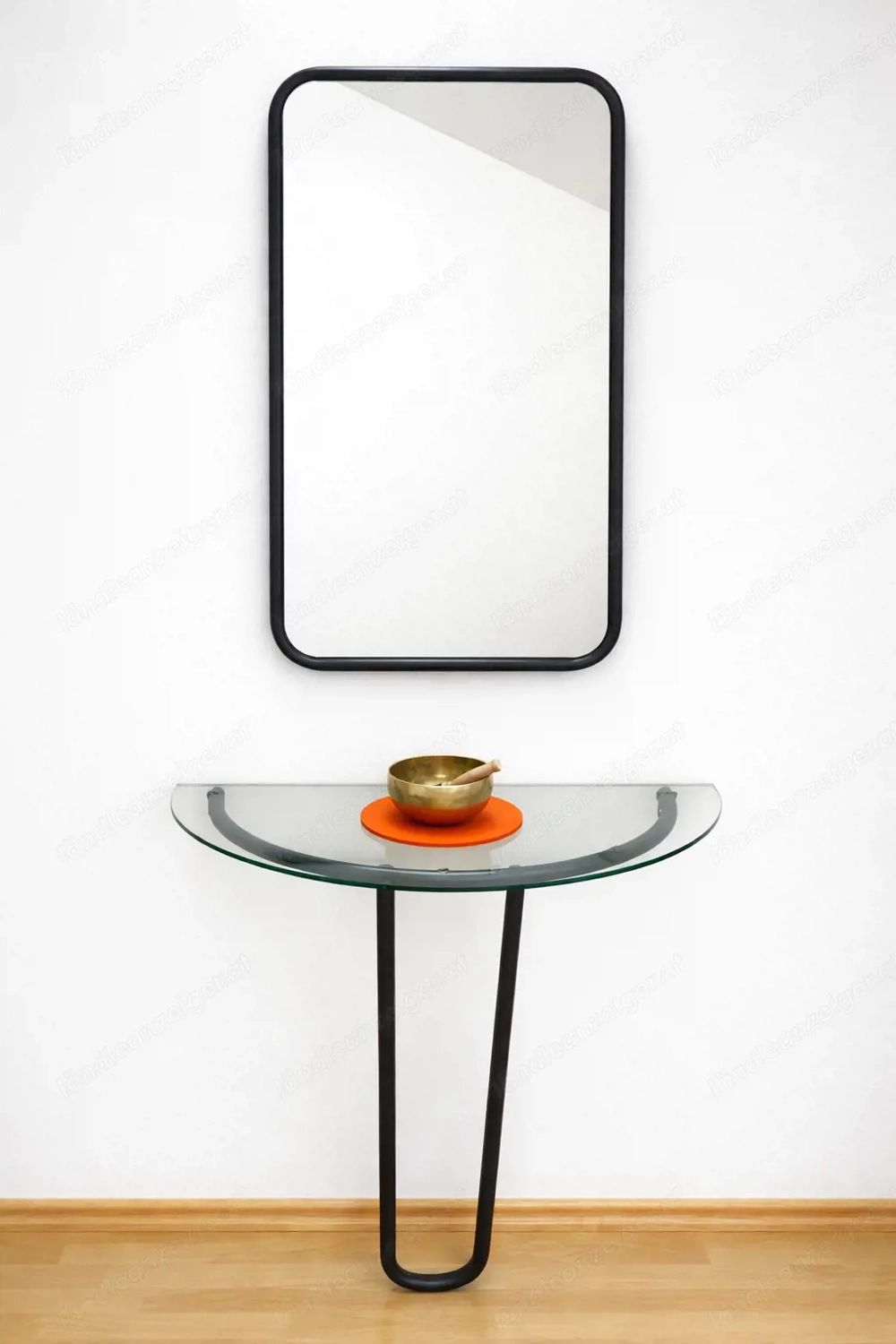 Moderner Wandspiegel + Glastisch Set - schwarzer Metallrahmen - ideal für Vorraum