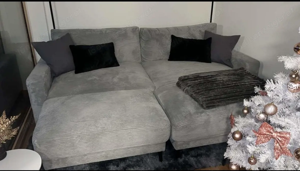 Ecksofa "Cora" in Grau mit Hocker