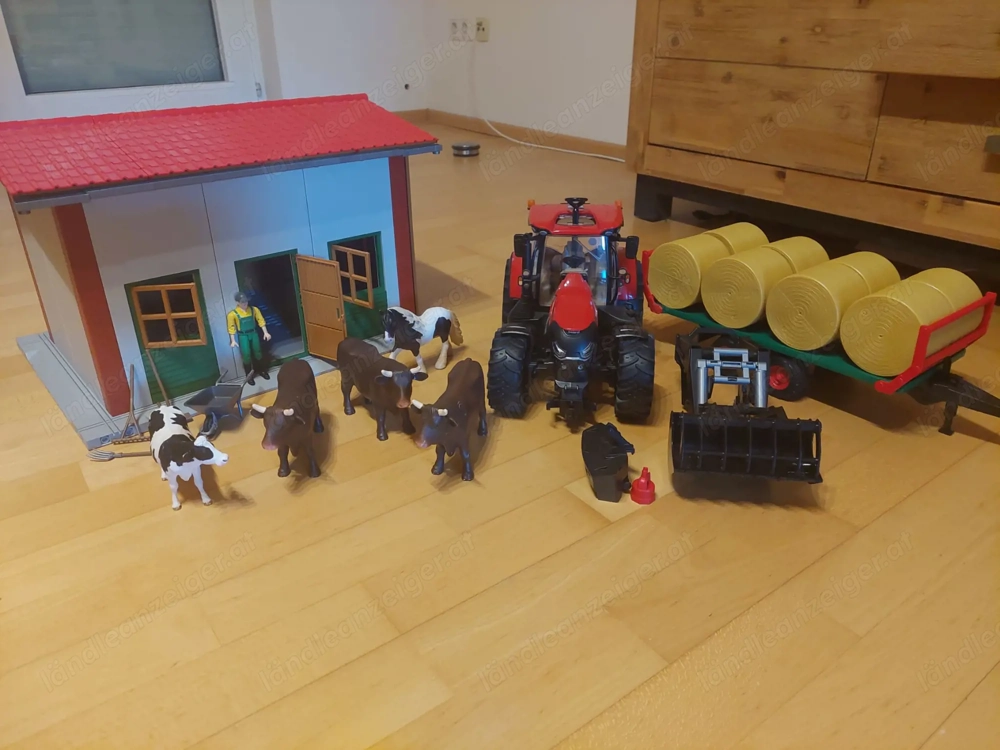 Traktor mit Anhänger und Halle Stall Spielzeug Marke Bruder