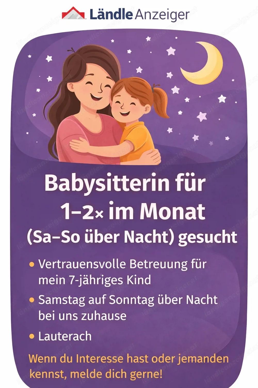 Babysitterin für 1 2  monatlich (Sa So über Nacht) gesucht