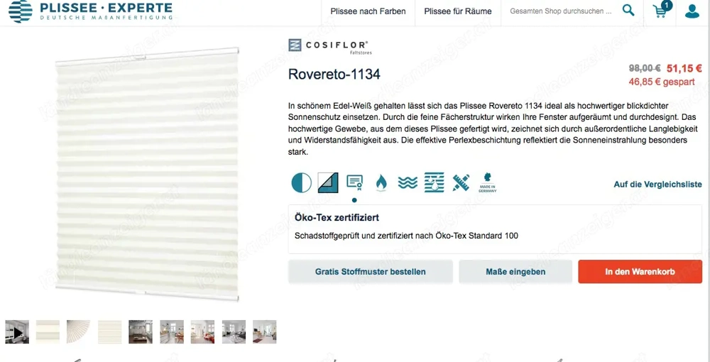 Plissee weiß - Breite 500 mm - Höhe 660 mm