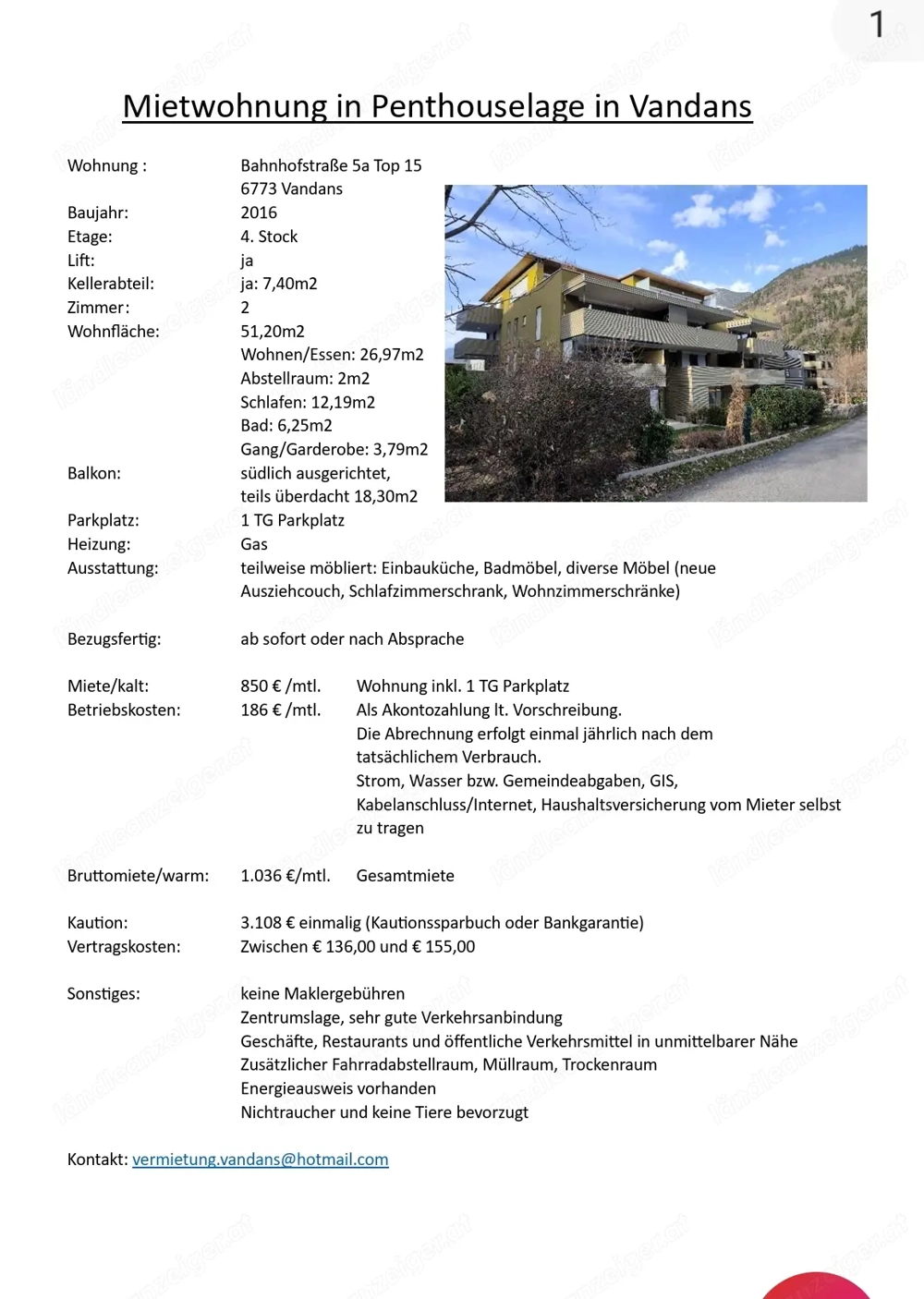 Penthouse Mietwohnung in Vandans 