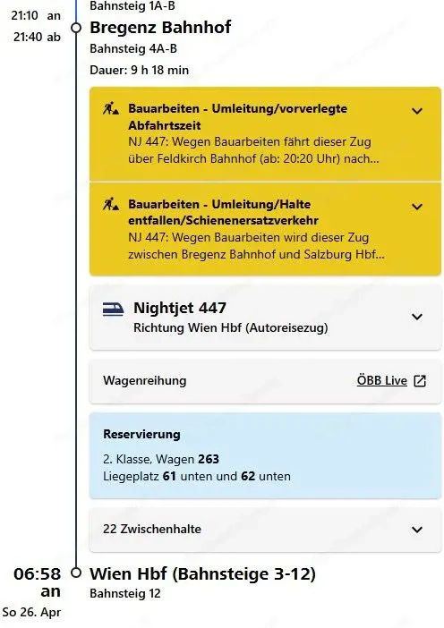 Zugtickets nach Wien