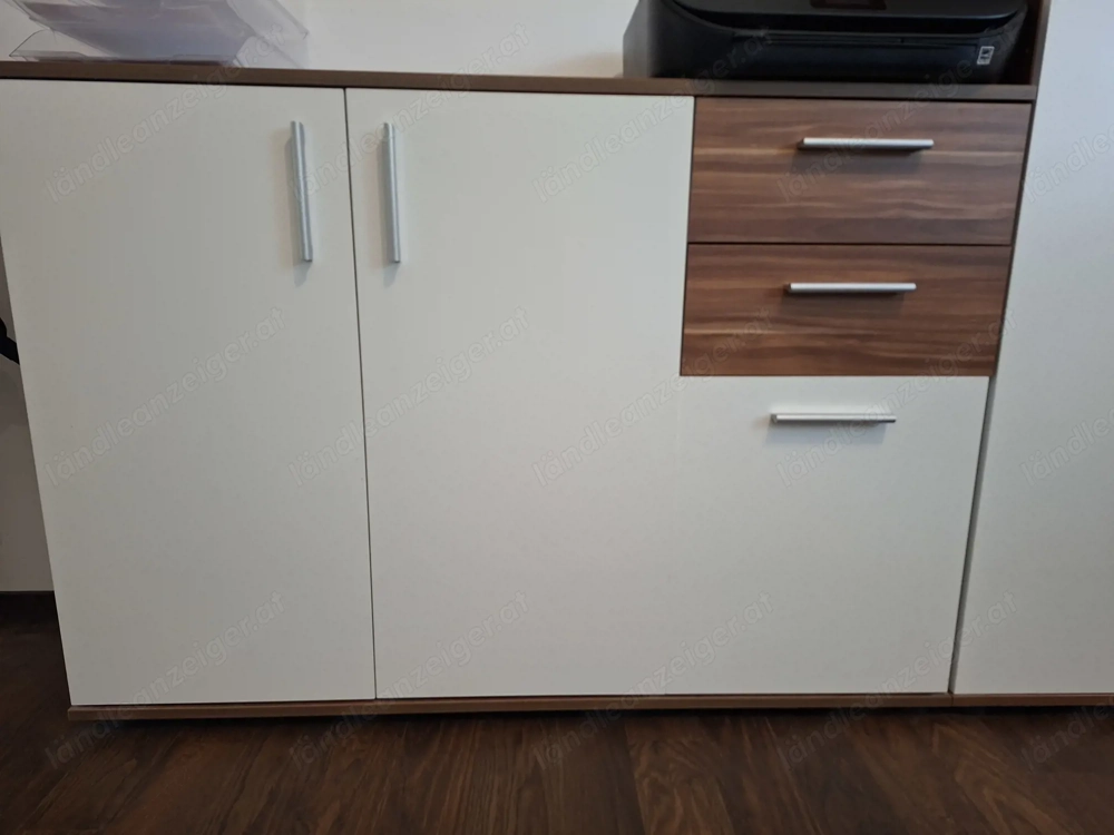 Sideboard für das Büro, weiß - dunkelbraun