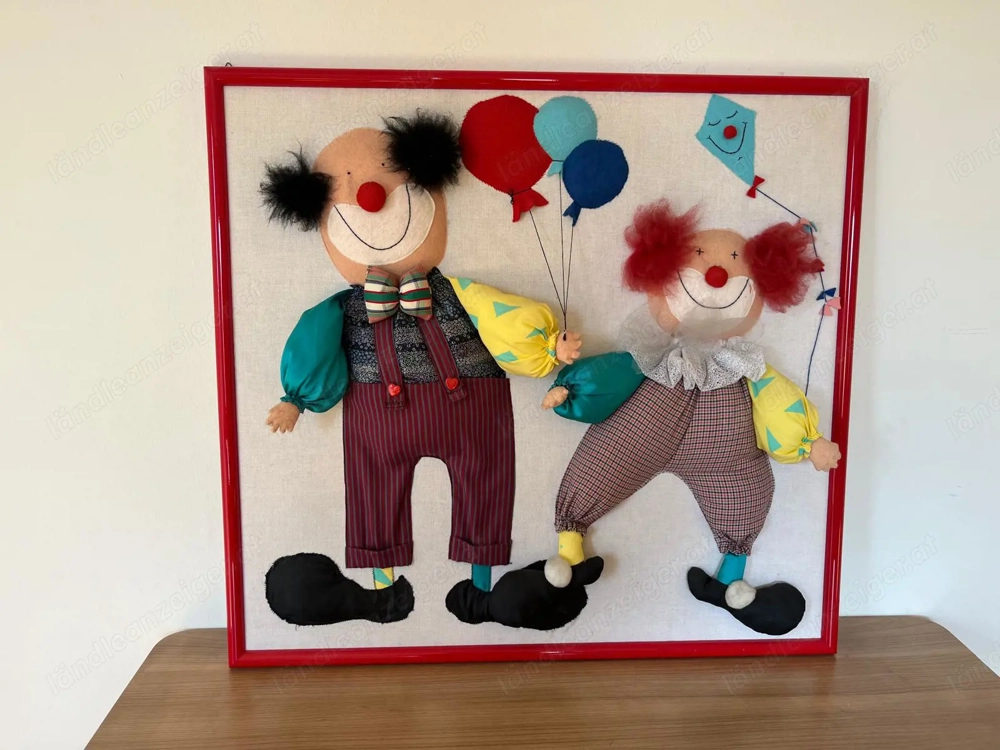 Mit viel Liebe handgefertigtes Bild mit zwei Clowns - 3D