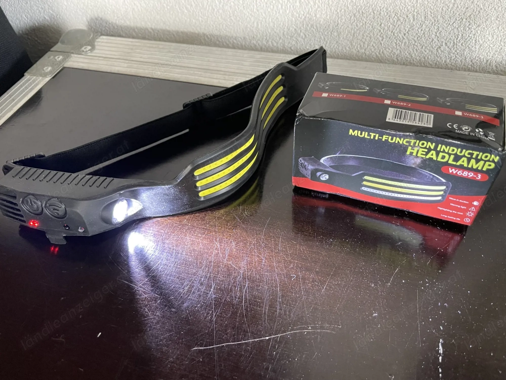 LED Stirnlampe 1200mAh mit 3 LED Streifen & zusätzlicher Taschenlampe