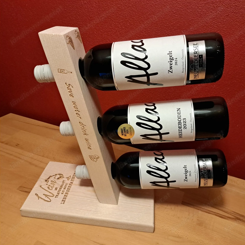  Eleganter Weinständer aus Holz   Platz für 3 Flaschen