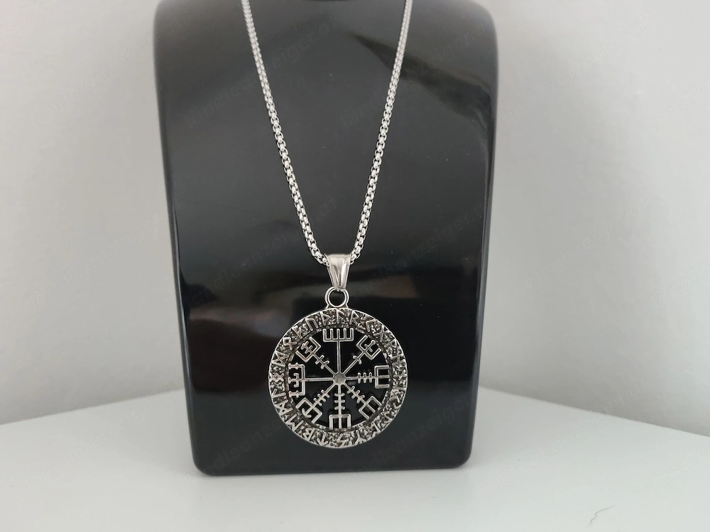 Vegvisir Wikinger Kette   Runen Kompass Anhänger 