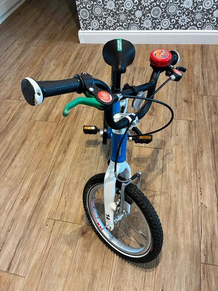 Woom 2 Kinderfahrrad 14 Zoll Blau Weiß 