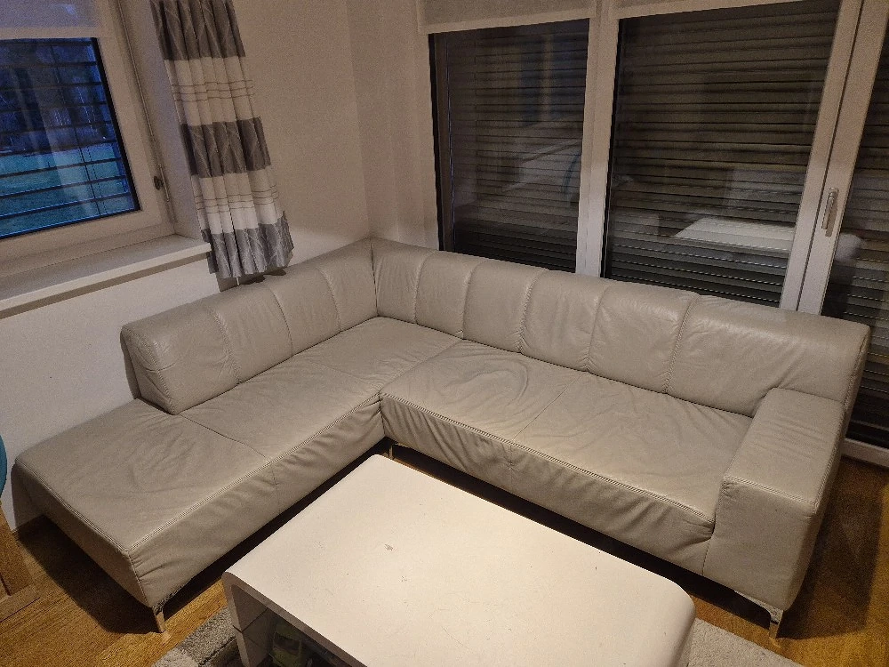 Leder Ecksofa in Beige 