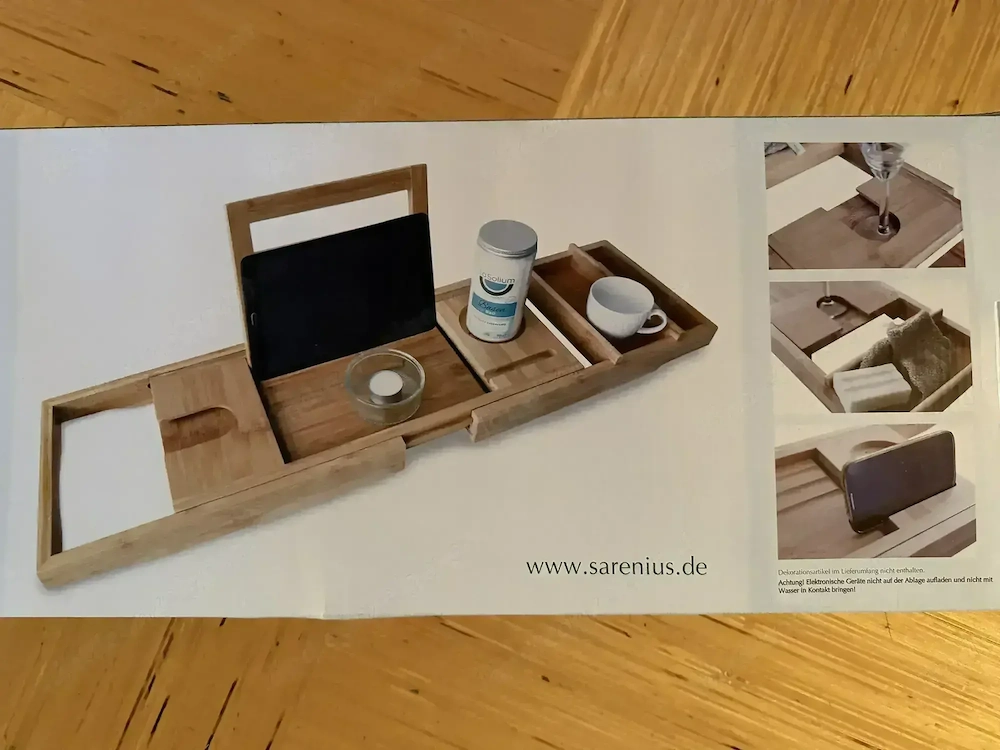 hochwertige Bambus-Badewannenablage "Aurora" - NEU