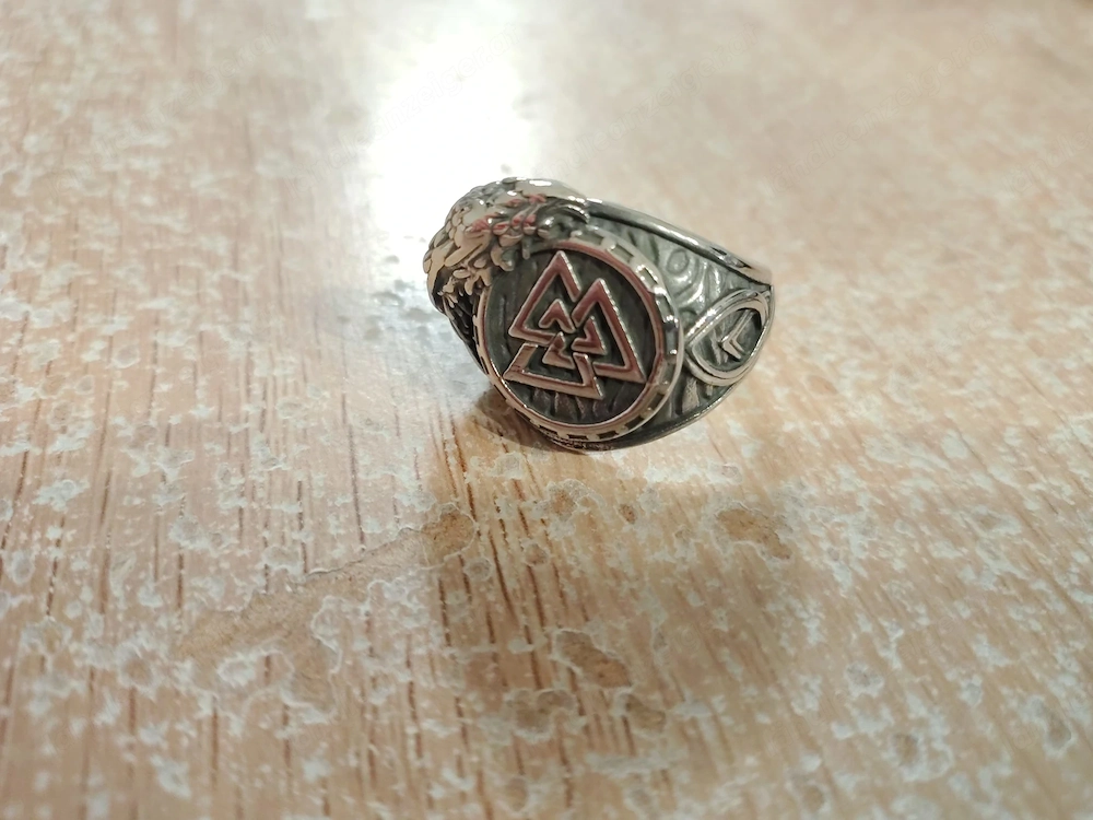 Herrenring Wikinger Valknut & Rabe Design   Größe ca. 64 (US 11)