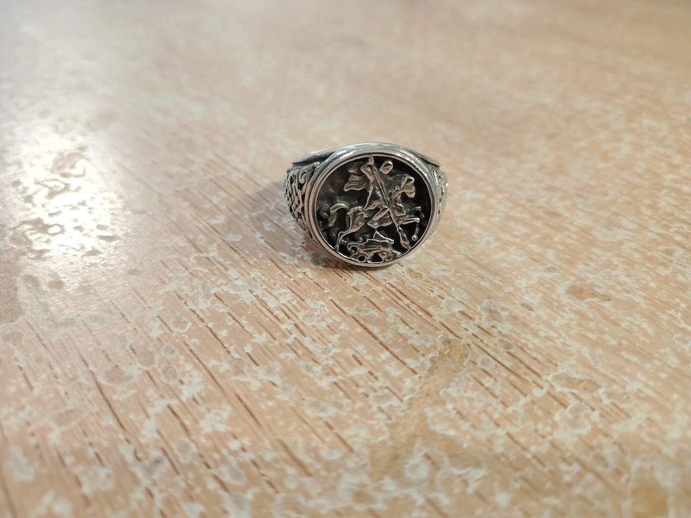 Herrenring Heiliger Georg   Ritter Motiv   Größe ca. 64 (US 11)