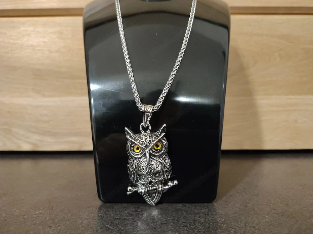 Halskette mit Eulen-Anhänger   Totenkopf   Gothic Design