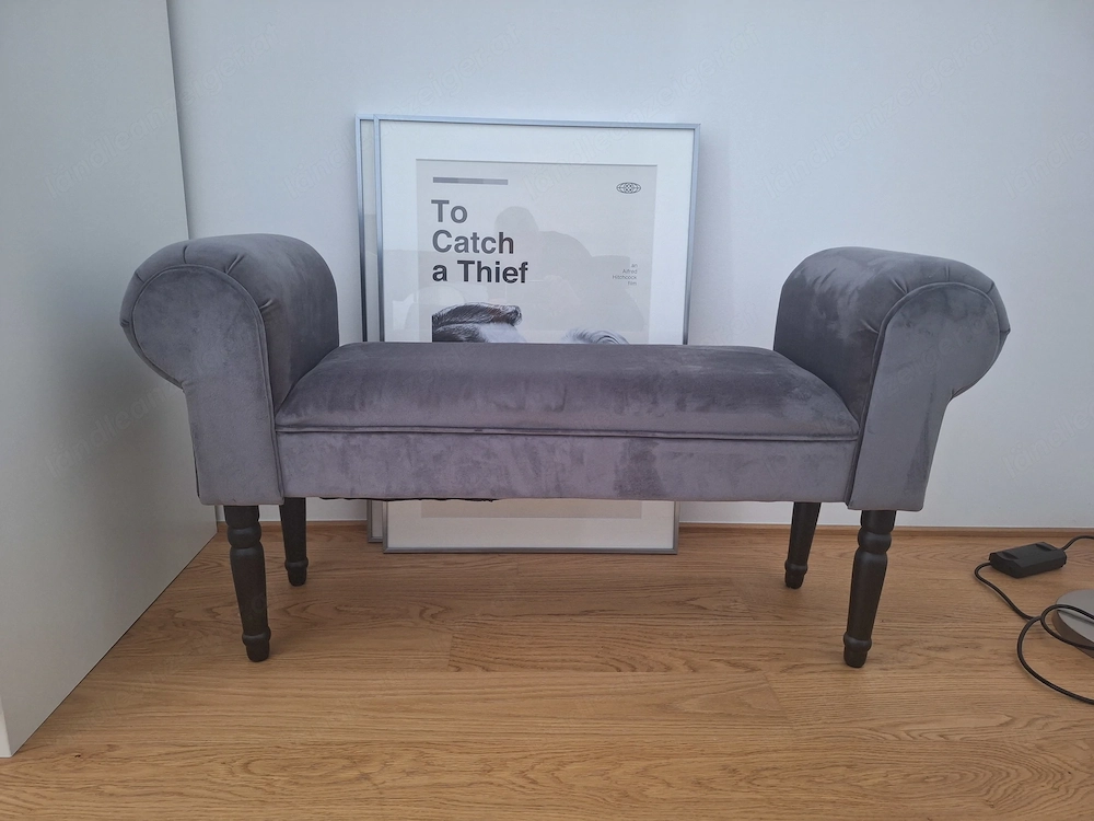 Ablage- oder Bettbank, Samt grau, 102 x 54 x 30cm 